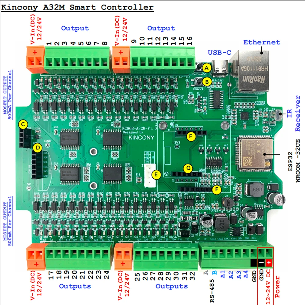 KC868-A32M Ethernet MOSFET Module ESP32 Board 32DO Wifi Switch
