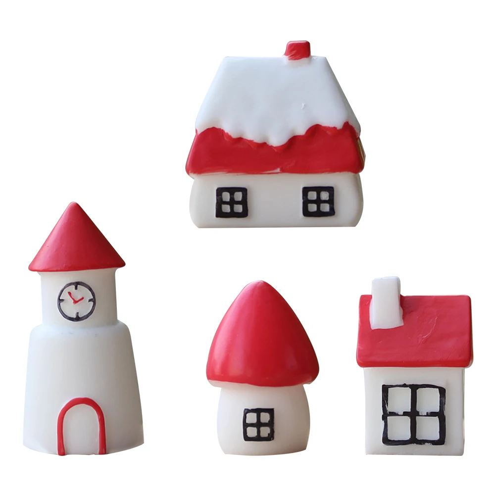 

4 Pcs Winter House Decorations Mini Castle Model Decorative Miniature Resin Material Fine Craftsmanship Home Ornament Tiny