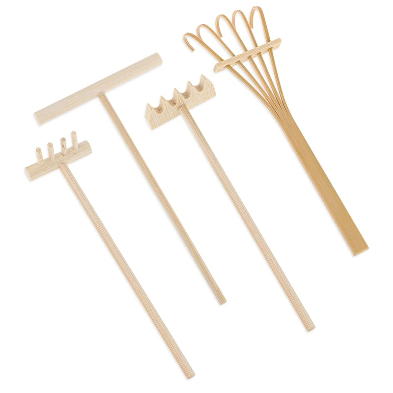 Zen Garden Rake Tool Set - 4 Miniature Sand Rakes For Desktop Zen Gardens, Home Office Decor Accessories