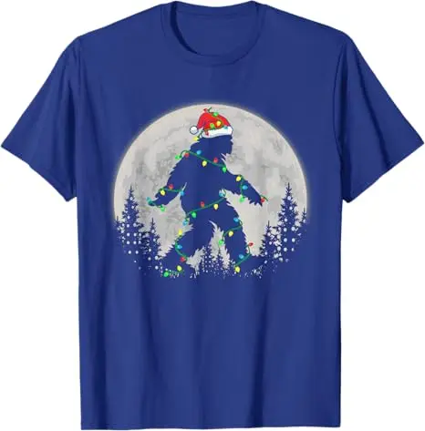 Bigfoot Santa Christmas Tree Lights Funny Xmas Sasquatch T-Shirt Gifts Men's Fashion Family Pajamas Graphic Outfit Saying Tee