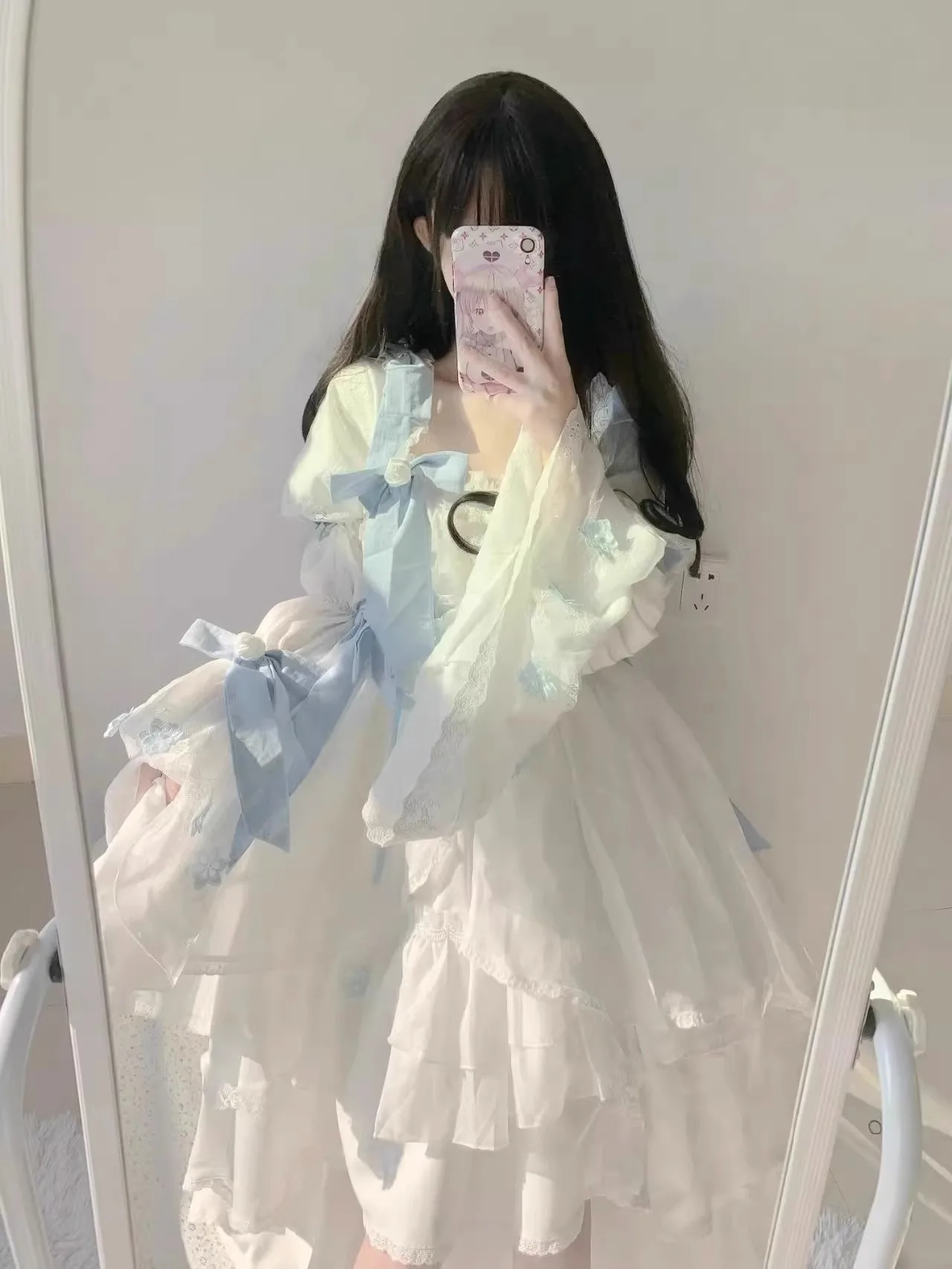 White Jacquard Lolita Dress Cute Bow Heavy Industry Escape Daily