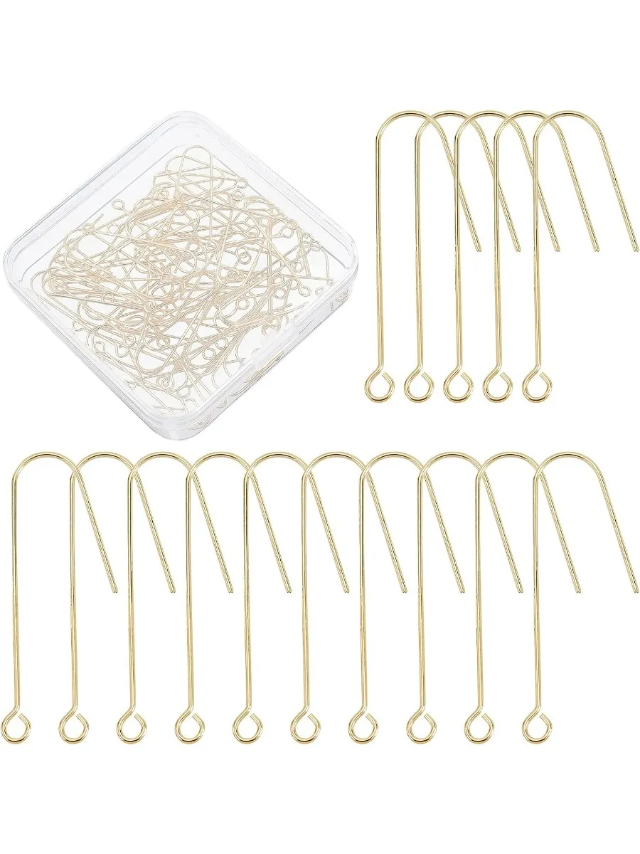 70Pcs U Shape Earring Hooks Ear Wires Fish Hooks Brass Earwire Connector Gold Plated Earring Dangle Earwire Connector Supplies