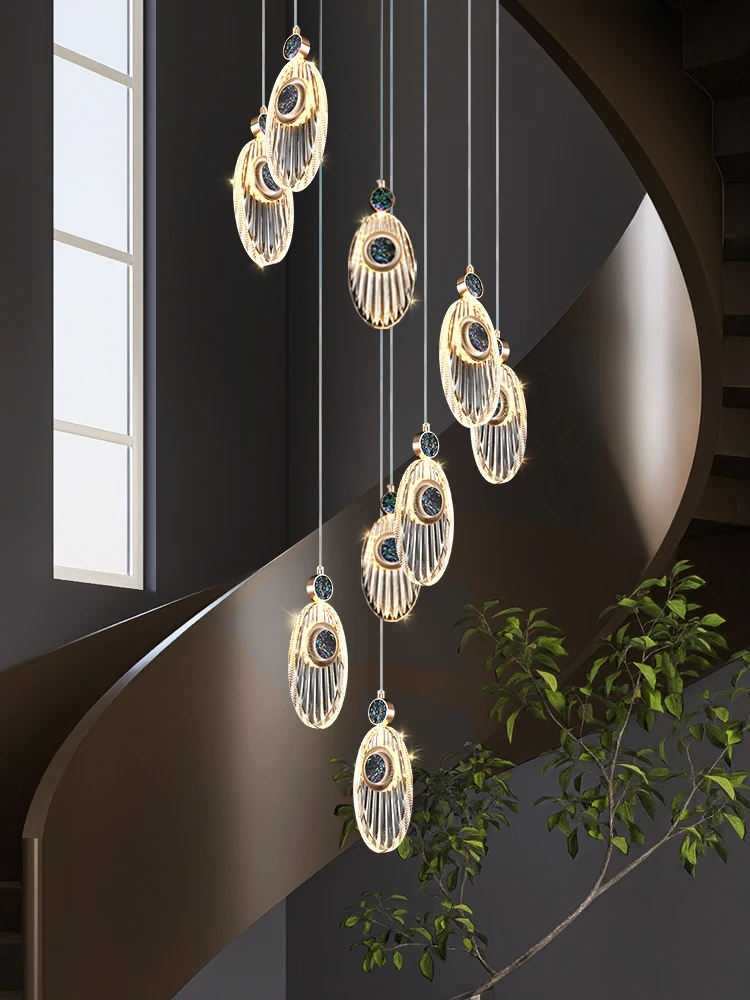 

Staircase Pendant Light, Modern Creative Art, Shell Villa Hall, Attic, Duplex Rotating Long Pendant Light
