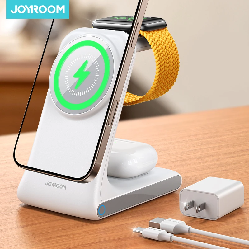 Joyroom 3-in-1 Magnetic Wireless Phone Charger Desktop Wireless Charging Station For iPhone 16-12 Series  For iWatch For AirPods