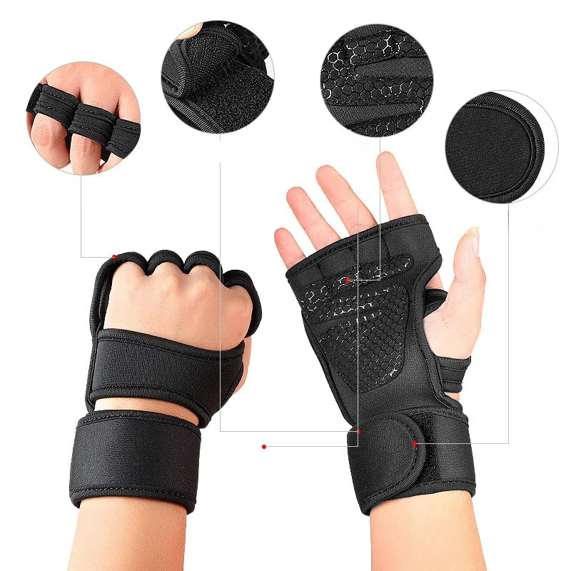 Half Finger Weight Training Gloves for Men Women Fitness Sports Wrist Palm Protector Gloves Anti-slip Gym Cycling Gloves Black