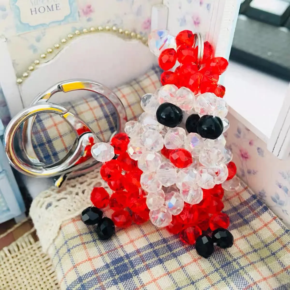 Christmas Tree Hand Knitting Beaded Cute  Snowman Apple Santa ClausKey Chain Bag Hanging Accessories Shining Girl Birthday Gift