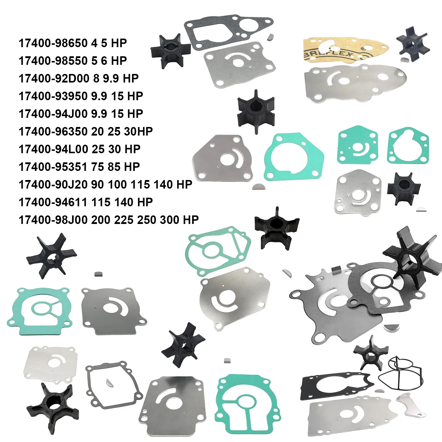 17400 Water Pump Impeller Repair Kit Fits for Suzuki 4 5 6 7.5 8 9.9 15 20 25 30 40 50 75 90 100 115 130 -250 HP Outboard Engine