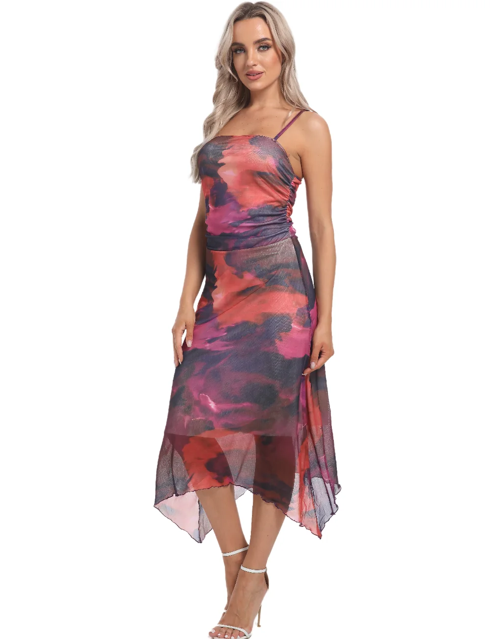 

Women's New Tie-Dye Halter Dress Cocktail Club Party Dress Irregular Prom Dresses