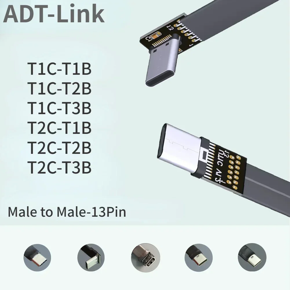 USB 3.1 Gen2 Type-C to C Male to Male Up/Down 90 Angle USB C FPC FPV Flat Ribbon Cable for HDTV AV Aerial Photography Gopro DSLR