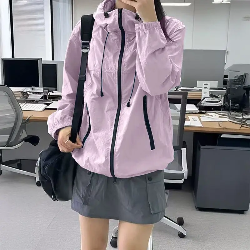 

Thin Sunscreen Jacket Women2026Summer Fashion Sun-protective Clothing Coat Ice Silk Hooded Outerwear Quick-drying Outcoat Female