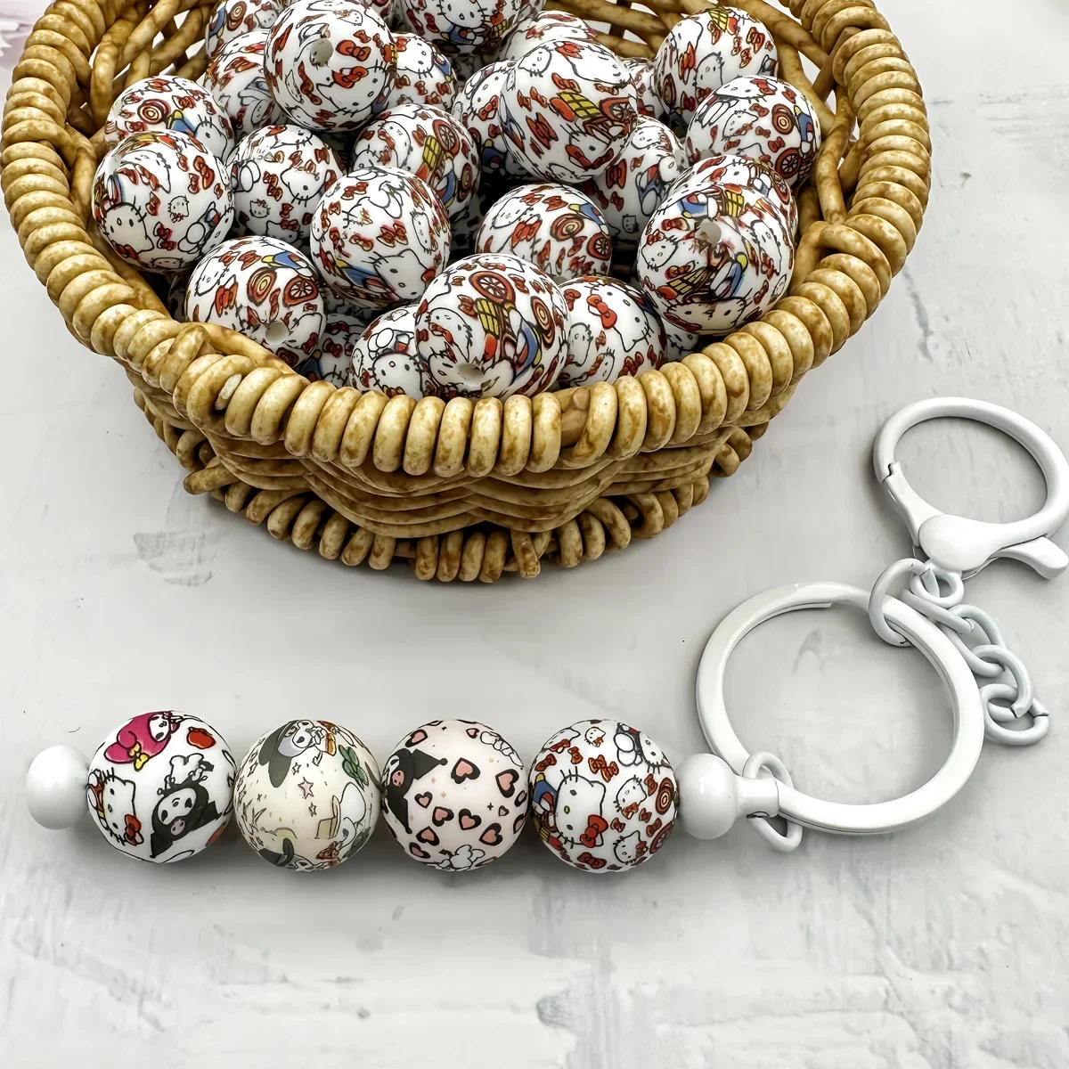 

15PCS Silicone Round Beads Sanrio Beads 15mm Silicone DIY Handmade Pen Nipple Chain Jewelry Pendant Accessories Beads Gifts