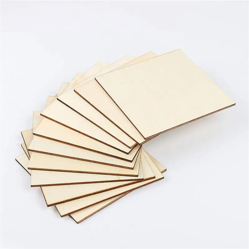 5/10Pcs Thin Square Wood Board DIY Painting Graffiti Toy Making 5CM/10CM/20CM Natural Cutouts DIY Crafts Coasters Decoration 