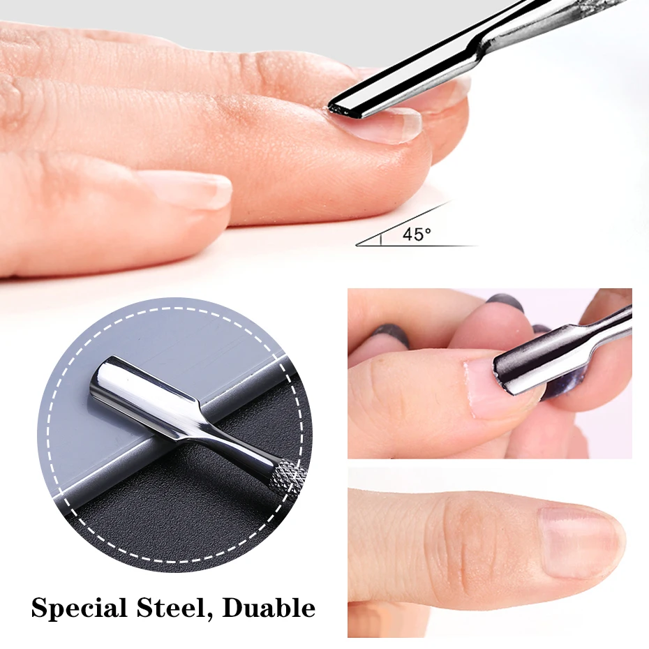 1pcs Manicure Nail Cuticle Pusher Dual-End Stainless Steel Spoon UV Gel Nail Polish Cuticle Remover Dead Skin Trim Tools JIA17-1