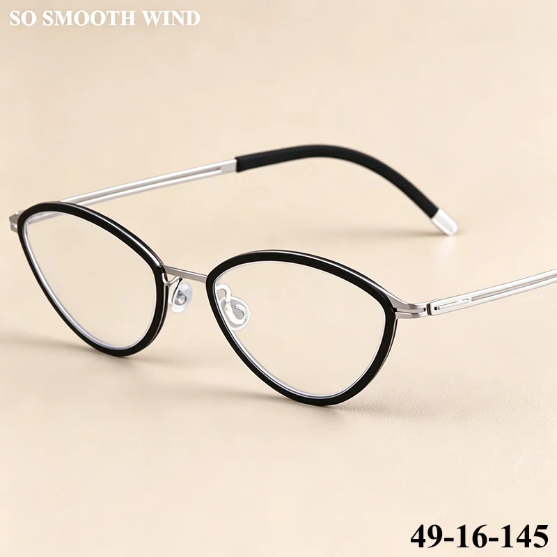 Small Cat Eye Shape Eyeglass Women Oval Glasses Frame Titanium Screwless Design Spectacles Male Triangle Thin Rim Retro Eyewear