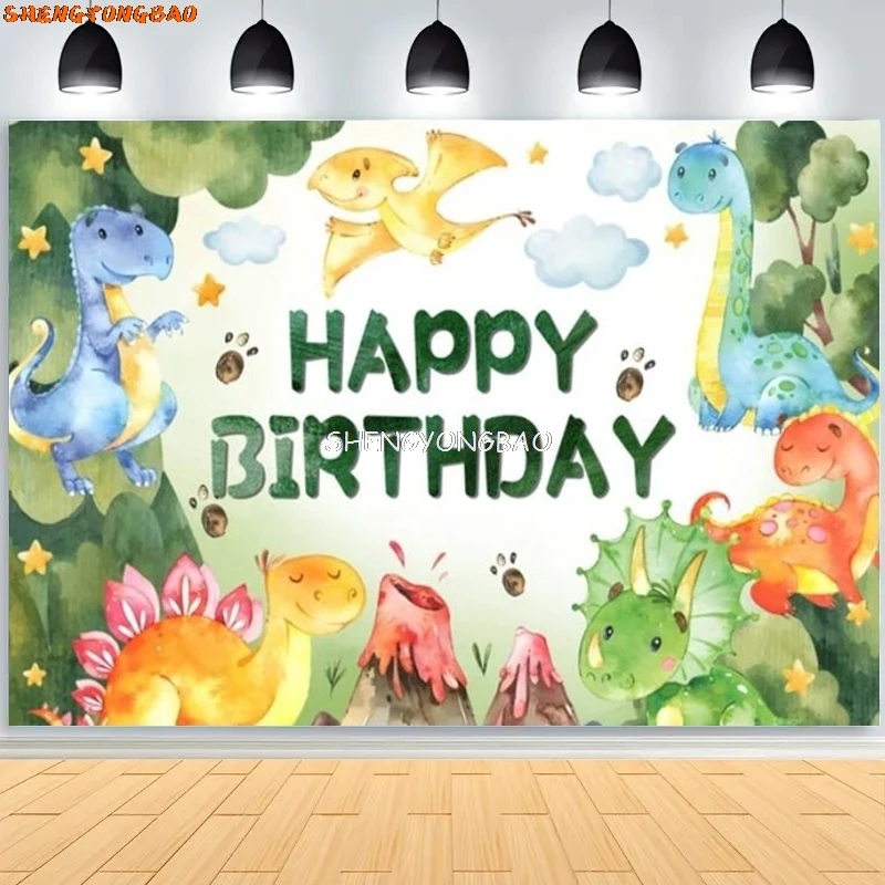 

Cartoon Dinosaur Happy Birthday Party Decoration Newborn Photography Backdrop Props Photocall Baby Shower Photo Background HR-01