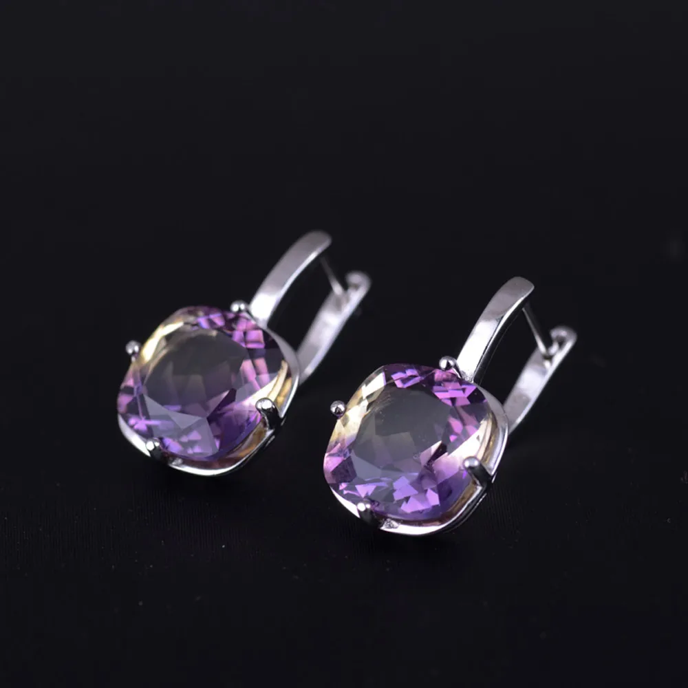 Csj Groene Amethist Earring Sterling 925 Zilver Citrien Ametrine Paraiba Zultanite Voor Birthday Party Vrouwen Engagement Gift Box