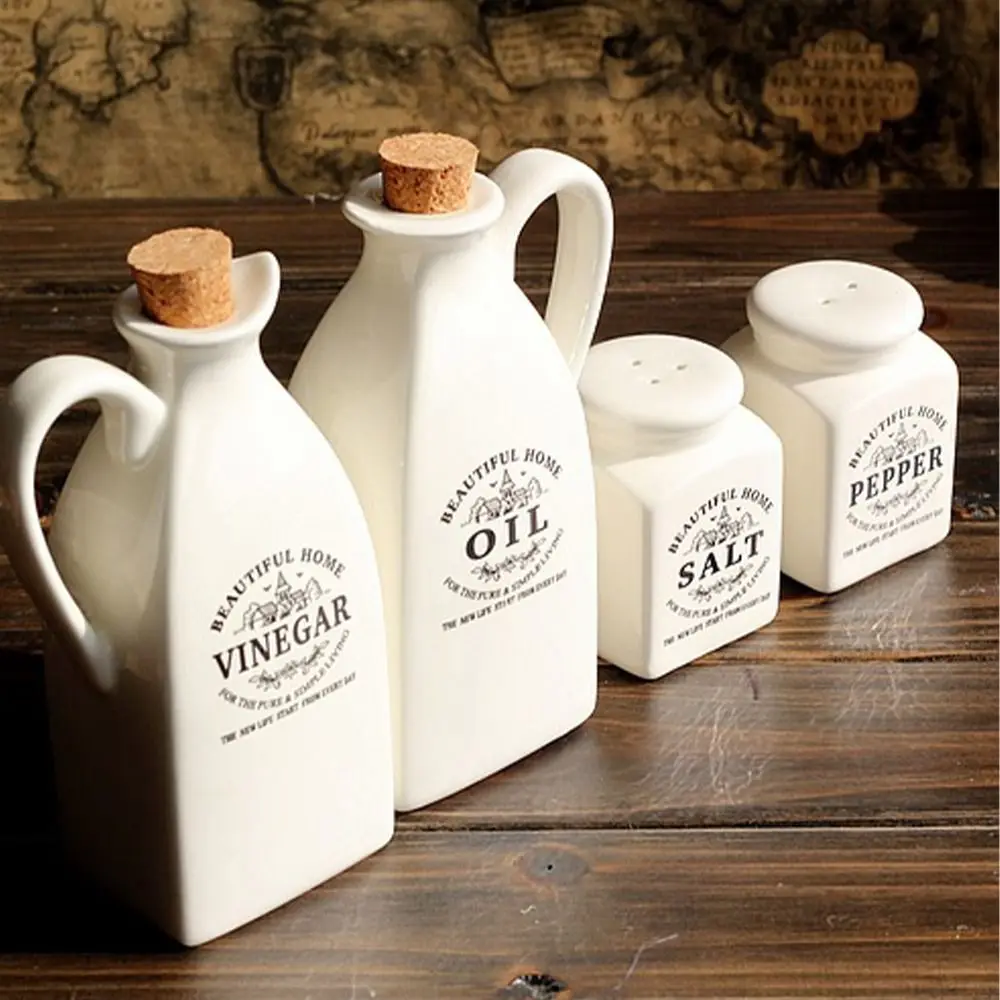 

4pcs Multipurpose Ceramic Oil Bottle White Unique Seasoning Bottle Exquisite Creative Storage Can Desktop
