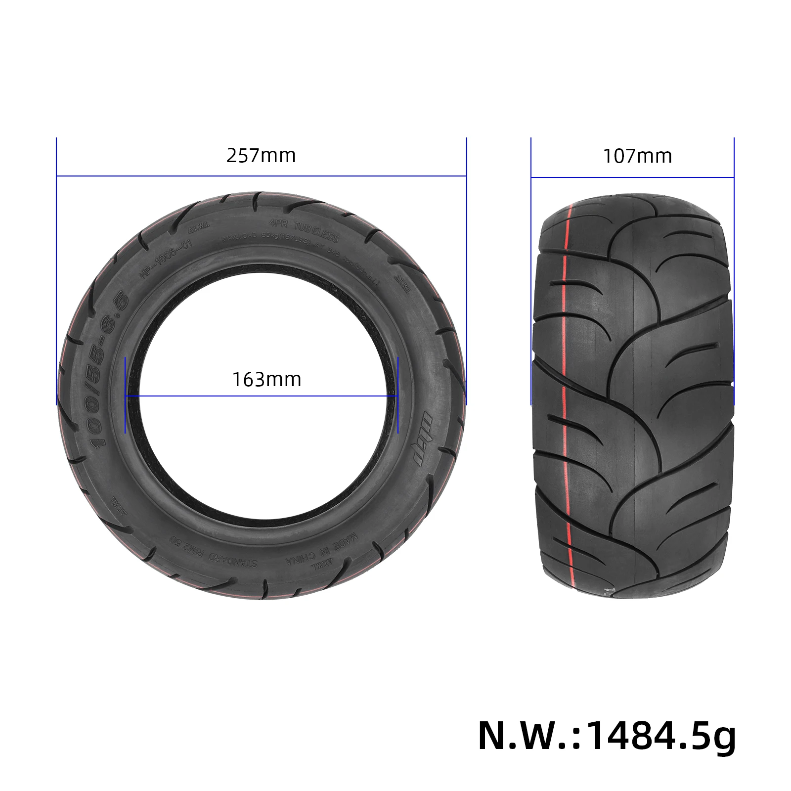 Ulip 100/55-6.5 Self-Healing Tire 10Inch Wider Thicker Explosion-Proof Tubeless Tyre For Electric Scooter Built Self-repair Glue