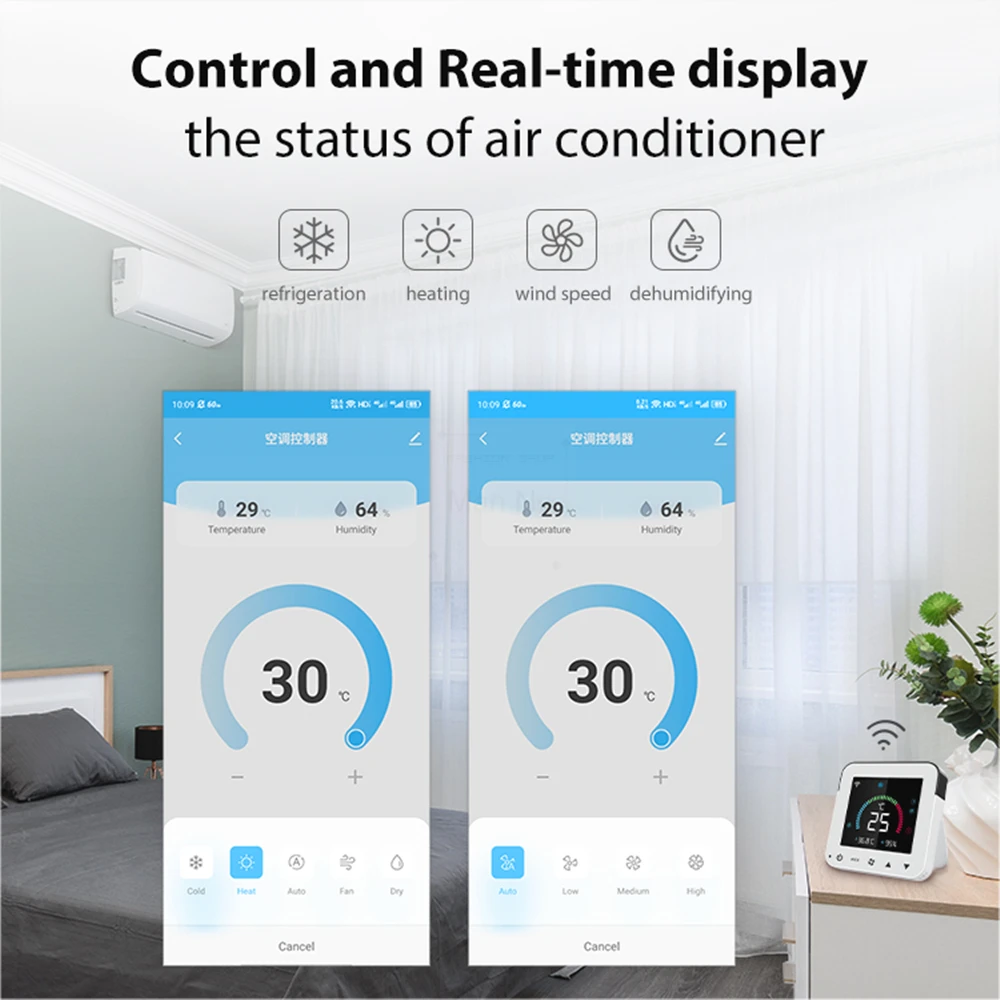 Tuya Smart Air Conditioner IR Remote Control Timer WiFi Temperature Humidity Sensor Monitor Thermostat LCD Touch Screen Alexa