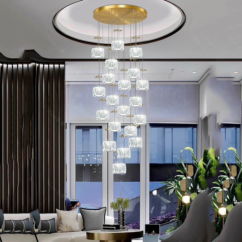 Plafonnier LED suspendu en cristal au design moderne, éclairage d'intérieur, luminaire décoratif de plafond, idéal pour un salon ou des escaliers