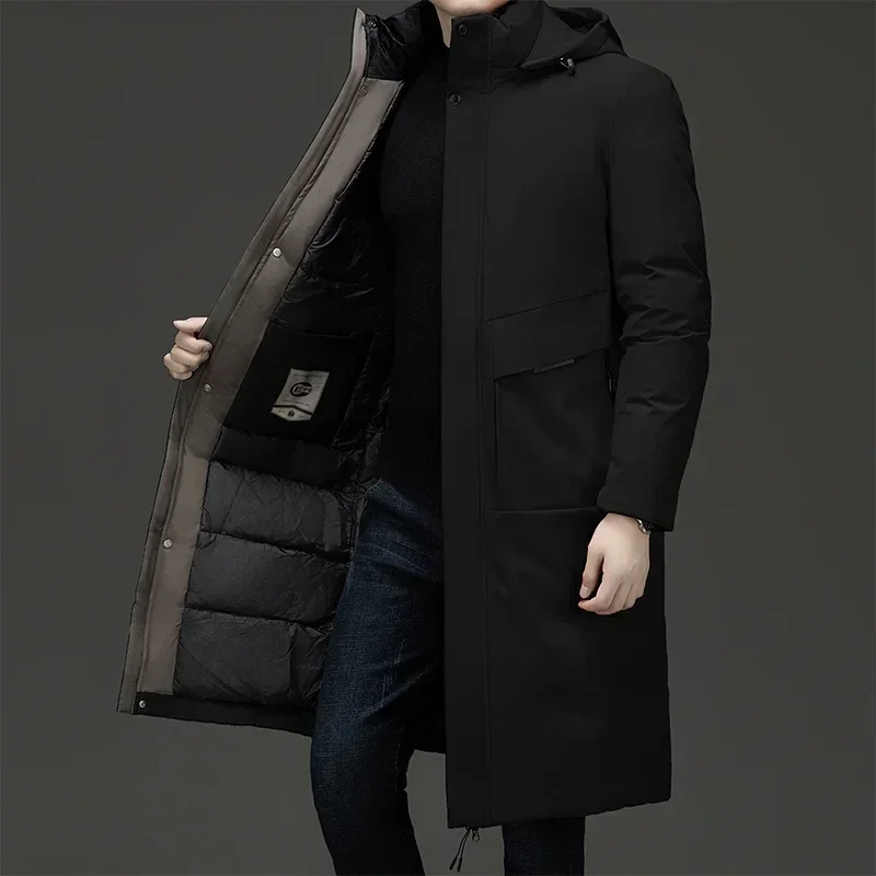 Manteau rembourré à capuche en coton épais pour hommes, veste longue, parkas d'affaires de luxe, neige de rue, résistant au froid, chaud, nouveau, hiver