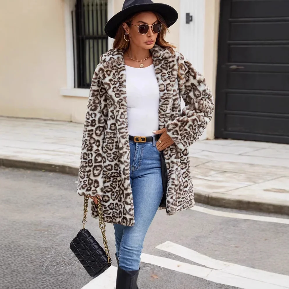 Leopard Coat 2024 New Women Faux Fur Coat Luxury Winter Warm Plush Jacket Female Outwear Street Fashion Casual High Quality Top