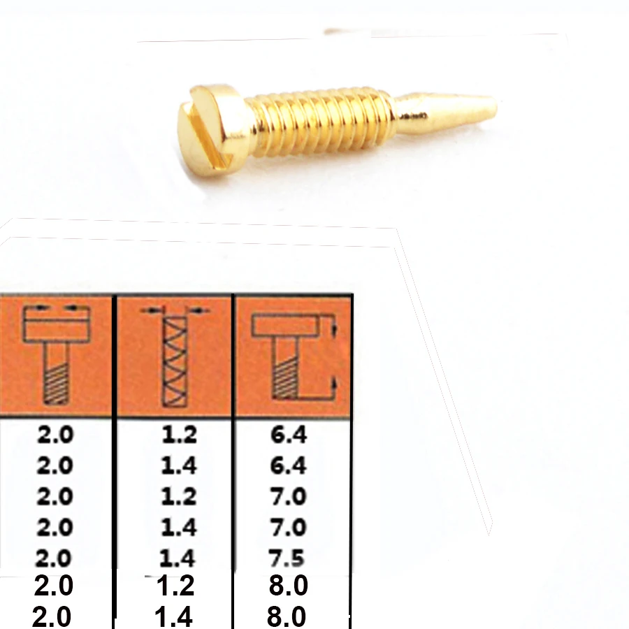 

200pcs Size 2.0x1.2x6.4mm-8.0mm 2.0x1.4x6.4mm-8.0mm Eyewear Optical Eyeglasses Screw Gold Self Aligning Screws Repair Glasses