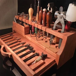 Multi-Functional Practical Leather Tool Holder DIY Handmade Leathercraft Carving Cutting Tools High-End Elmwood Storage Rack