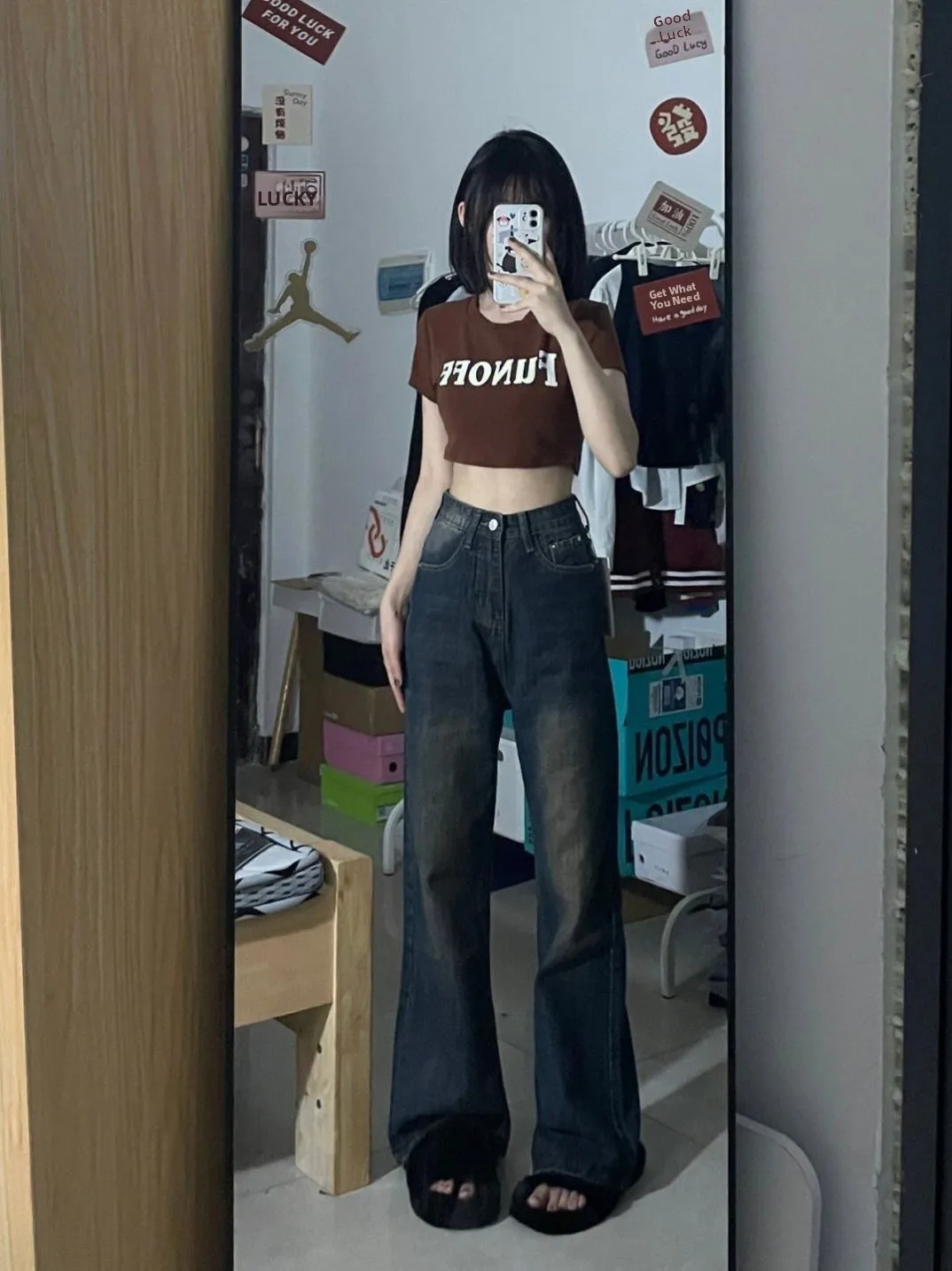 

Выцветшие джинсы-колокольчики в стиле ретро, женские утягивающие свободные брюки длиной до пола с высокой талией, осенние новые брюки глубокого светлого цвета