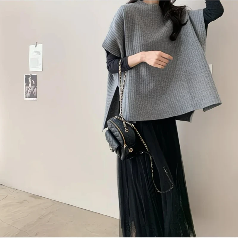 冬用高級韓国製カシミヤセーター、ゆったりとしたクロックスリーブセーター、バットスリーブクロックスリーブコート、ゆったりとした厚手のニットレディースフーディー