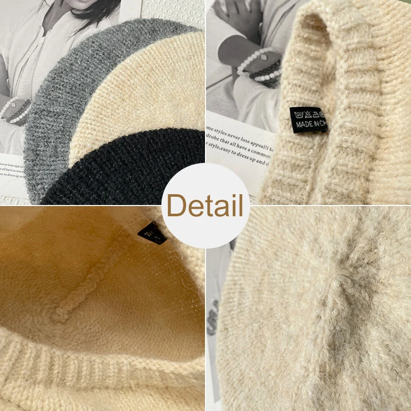 Winter Warm Knitted Beret for Women Mohair Woolen Berets Fashion Vintage Soft Painter Hat British Retro Trendy Solid Newsboy Cap