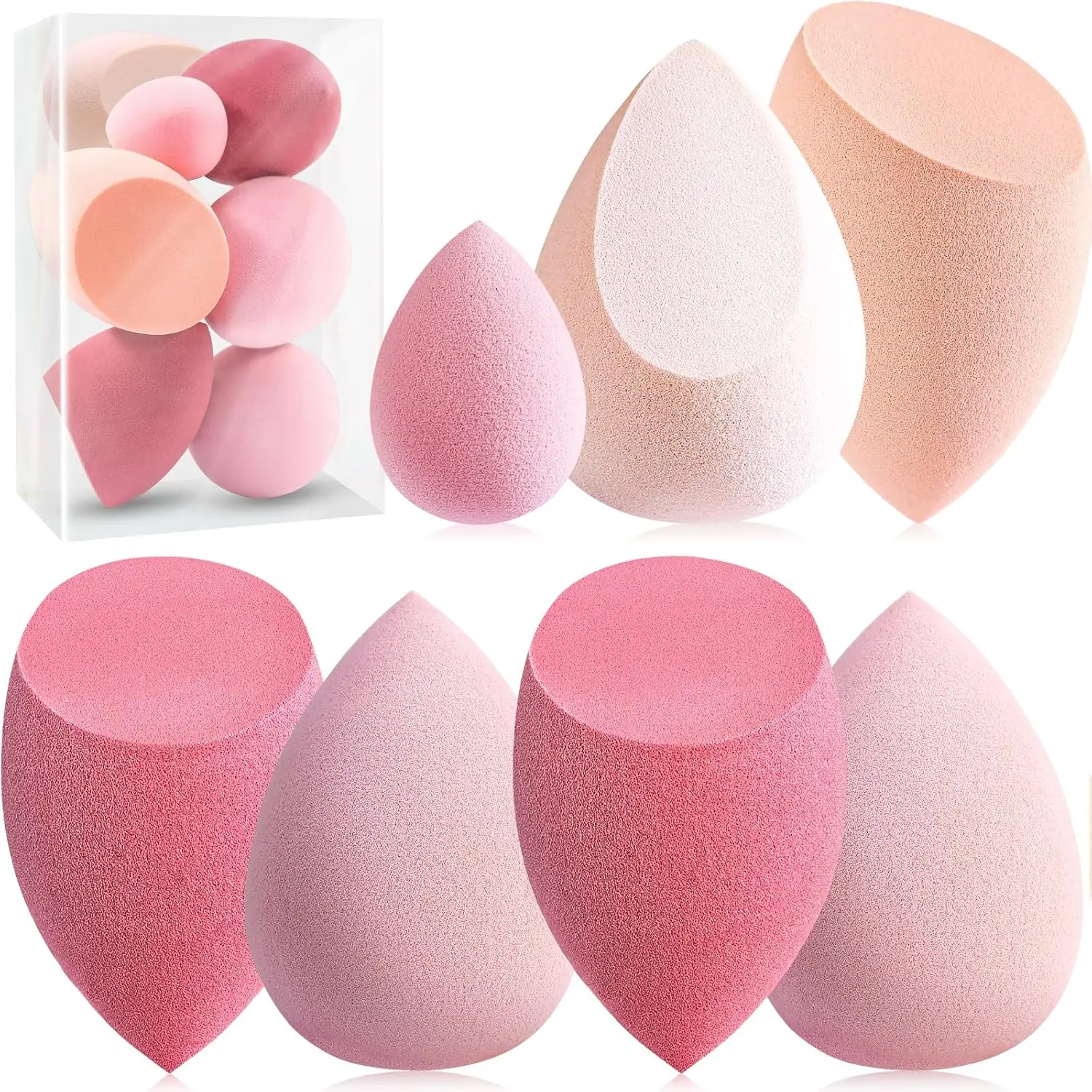 Conjunto de 7 Esponjas de Maquiagem Sem Látex, Esponjas de Beleza Multicoloridas, Mini Esponjas, Veganas e Cruelty-Free