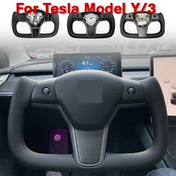 Yoke Steering Wheel For Tesla Model 3 Y 370mm Ellipse Carbon Fiber Matte Leather Heating Customization Personalized Modified