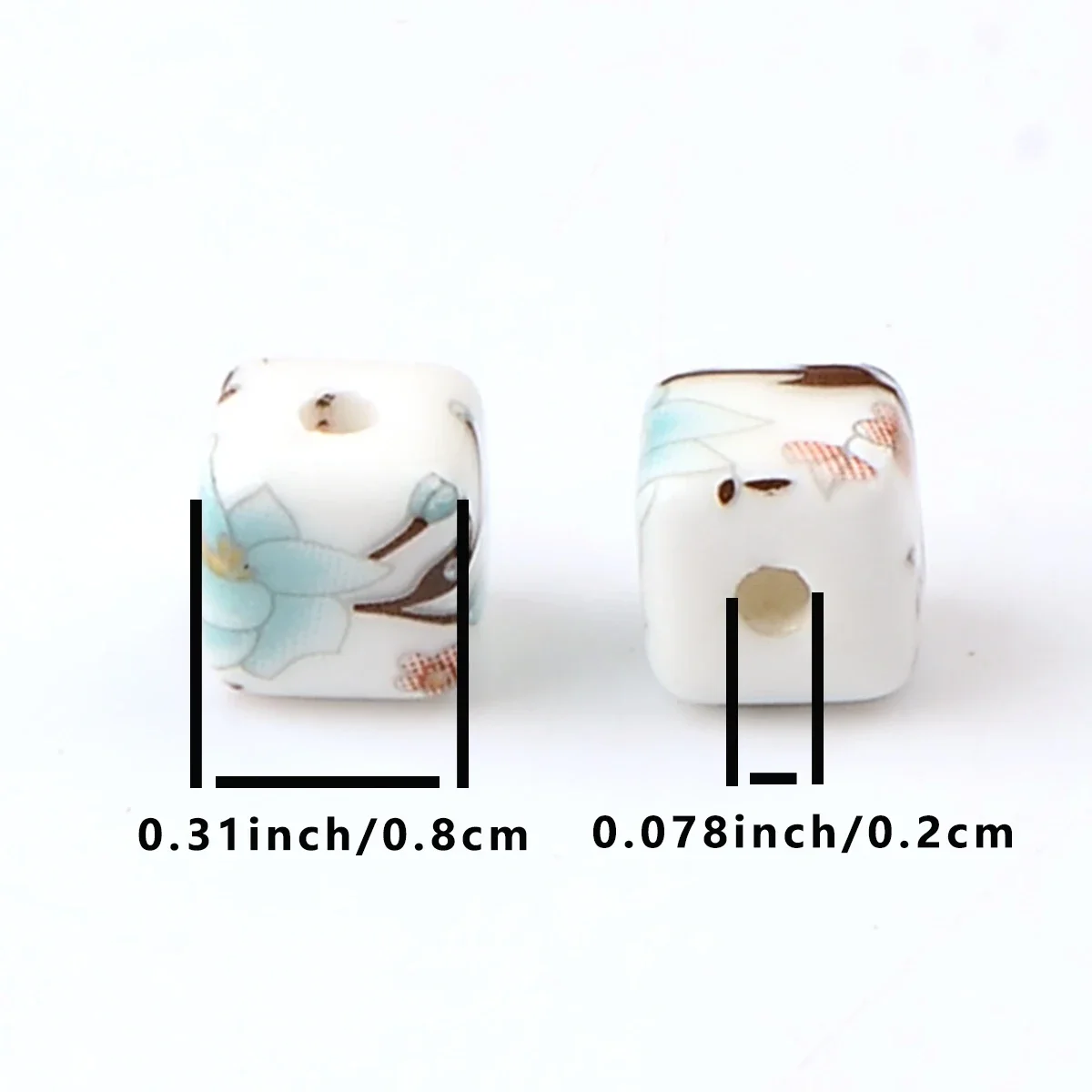 35pcs 8MM Hand-paint Sky blue lotus pattern ceramic square bead for Making DIY Necklace Bracelet Anklet Accessories Materials