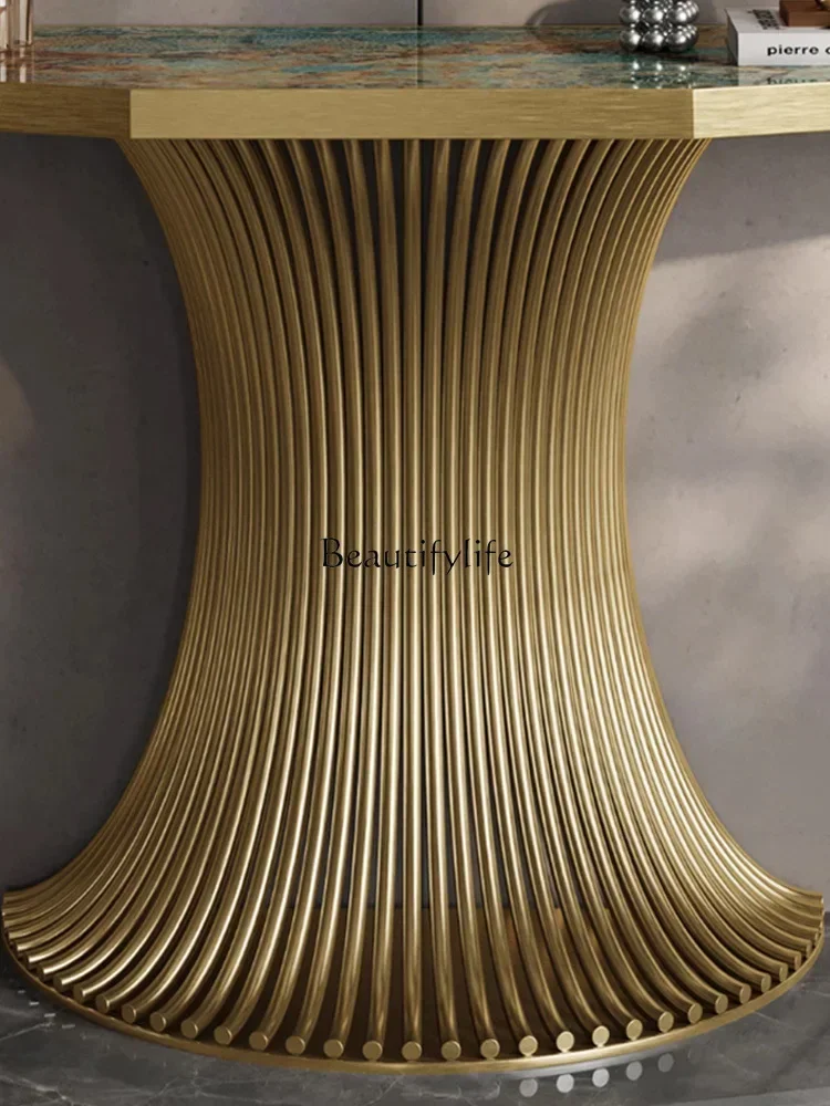 ld25Art Entrance Platform Semicircular Light Luxury Entrance Table Corridor Cabinet Rock Slate Case