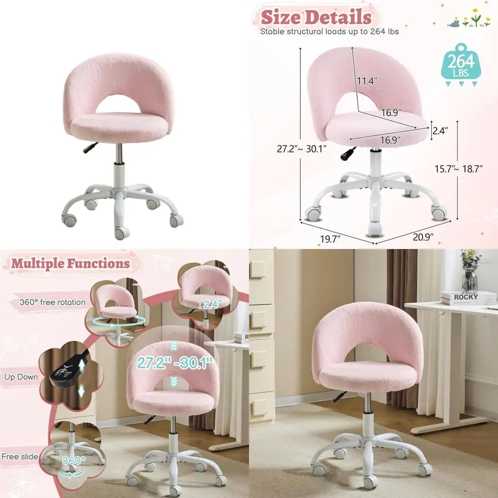 

Compact Faux Fur Swivel Chair for Girls - Adjustable Height, 360° Rotation, Ideal for Study, Makeup, and Small Spaces in Light P