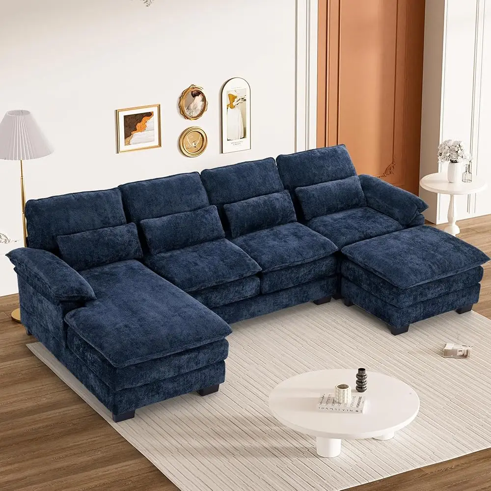 

U Shape Sectional Sofa Cloud Couch For Living Room, 114"" Comfy Chenille Modular Sofa, Modern Upholstered 4 Seat L Shape