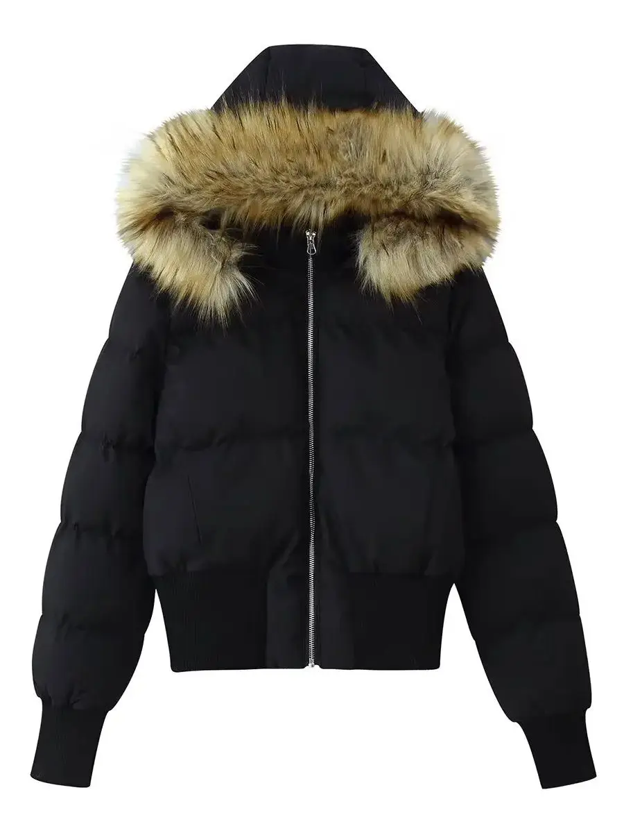 2026 Autunno Inverno delle Donne Retro Hiphop Con Cappuccio Imbottito Breve Parka Cappotti Della Signora High Street Addensare Caldo Collo di Pelliccia Cerniera Giubbotti
