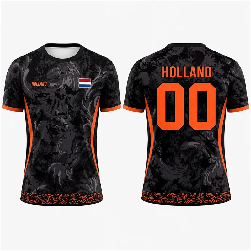 Fashion Netherlands Flag Graphic Football Jersey For Men Summer Trendy 3D Printed Sports T Shirts Loose Breathable Soccer Tees