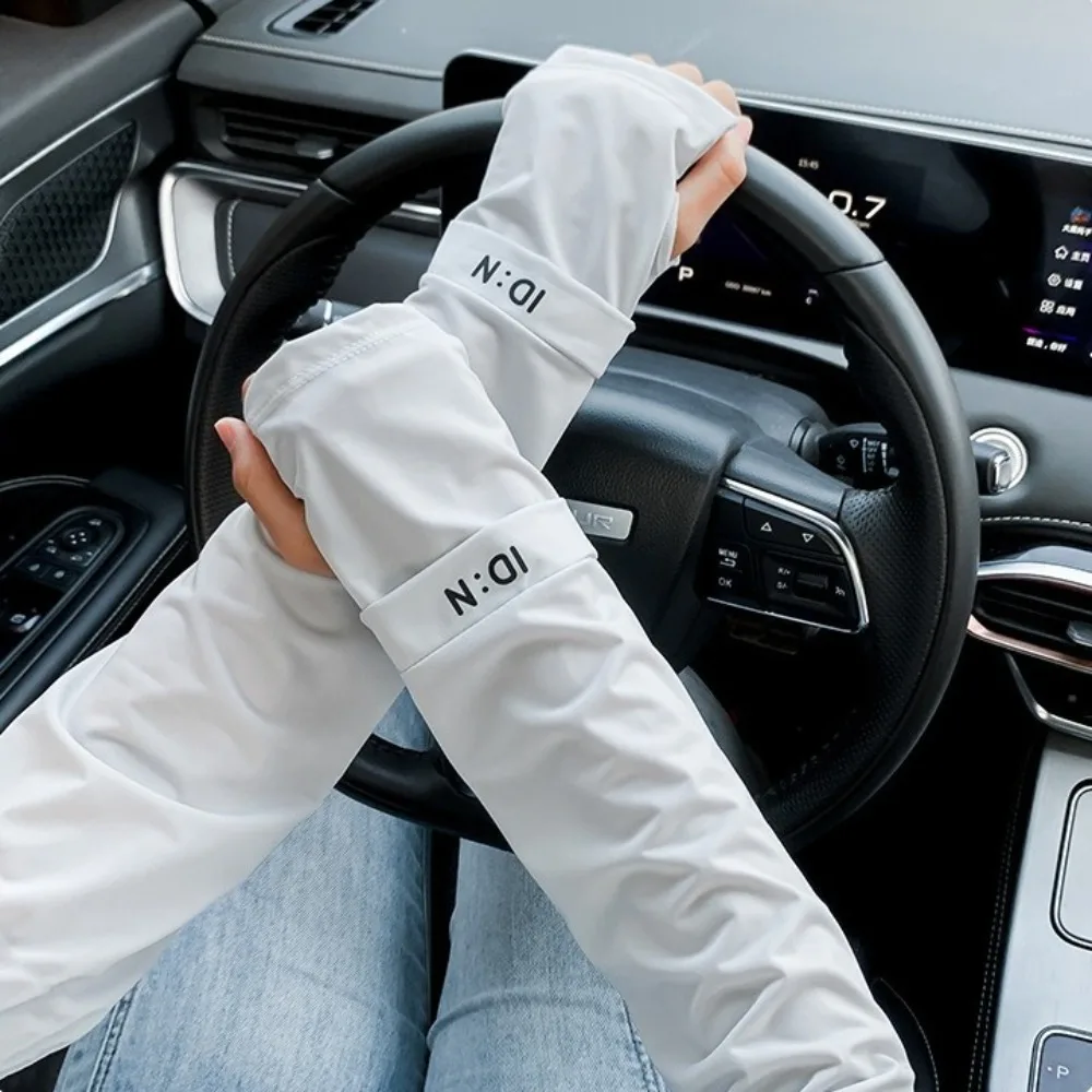 

New Solid Color Sunscreen Sleeves Anti-UV Ice Silk Arm Guard Loose Arm Protectors Riding Driving Gloves Women Men