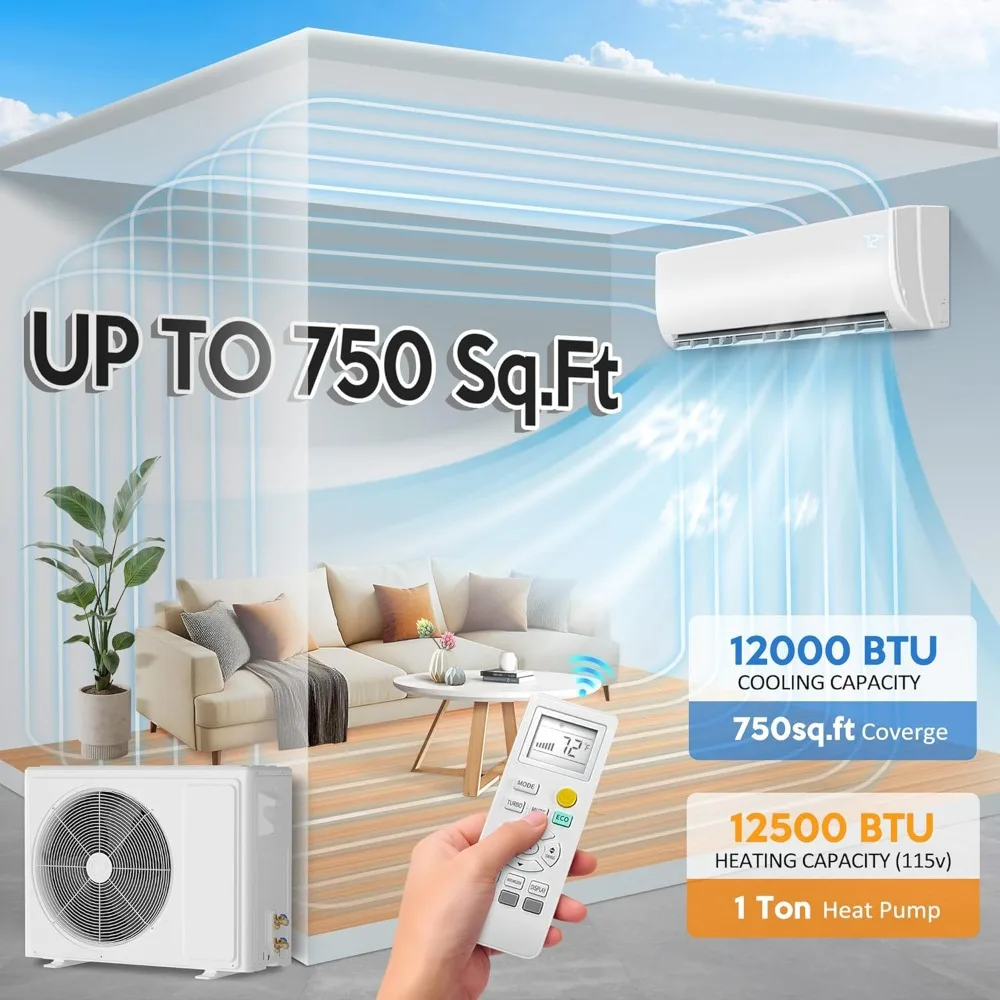 

12000 BTU Mini Split Air Conditioner And Heat Pump Wall Mount Ductless Inverter 110V/120V 19 SEER Energy Efficient AC/Heating