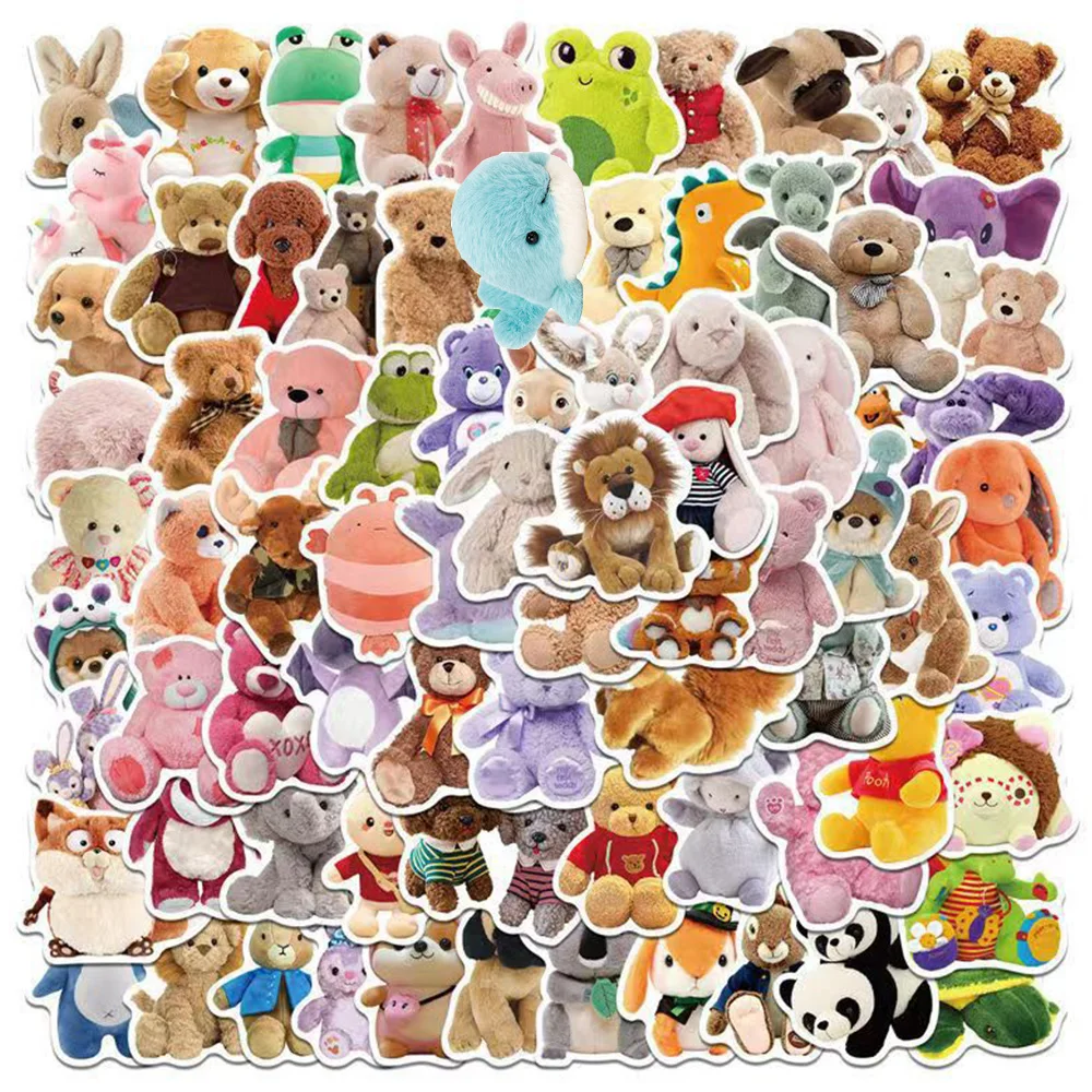 10/30/50/100psc Funny Cute Stuffed Animal Stickers Kawaii Decals Laptop Scrapbook Phone Suitcase Diary Kid Cartoon Sticker Toy