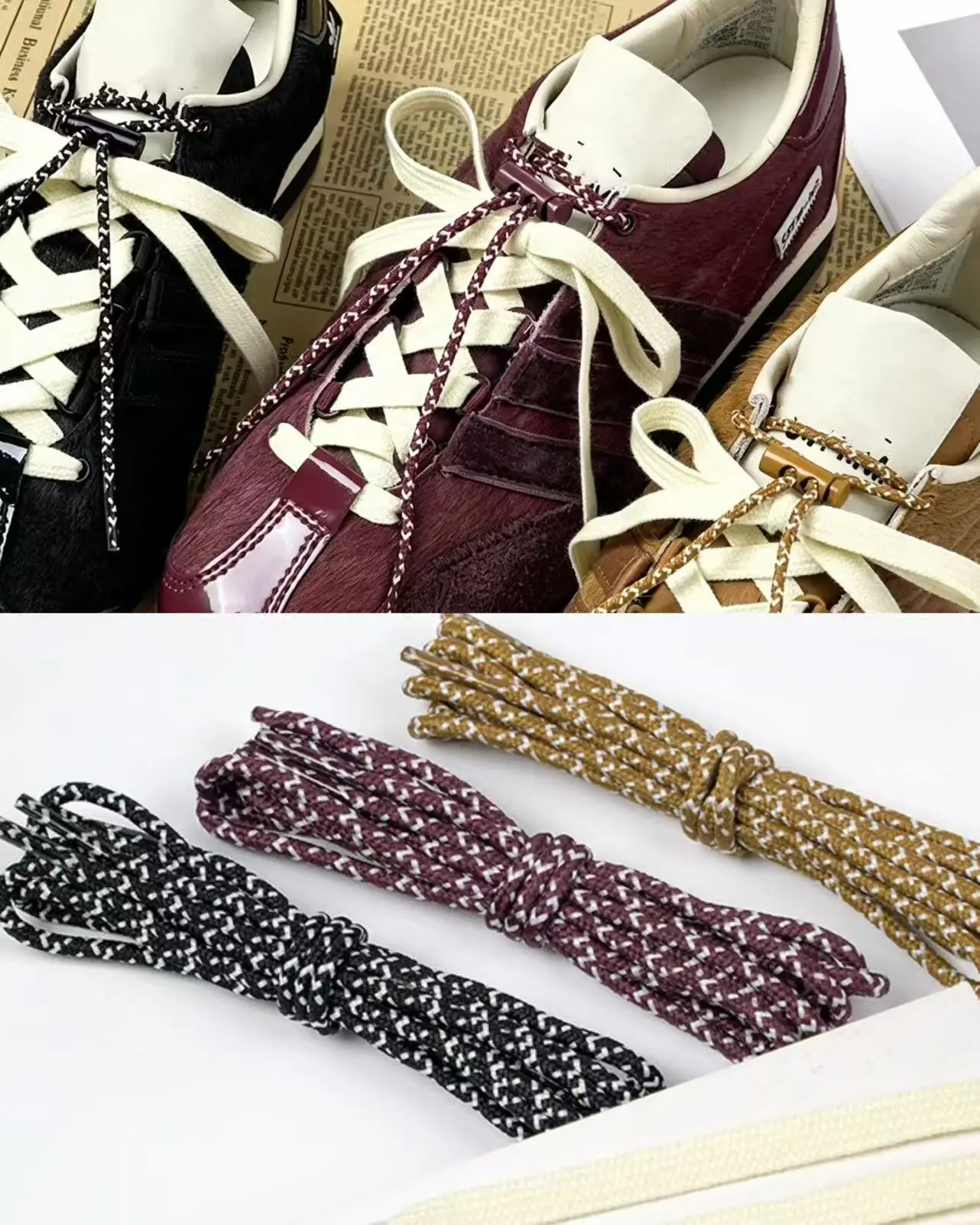 Black Brown Jump Point Round Shoelace Retro Casual Sports Training Shoes Laces Rope Shoestrings DIY Decorative Accessory