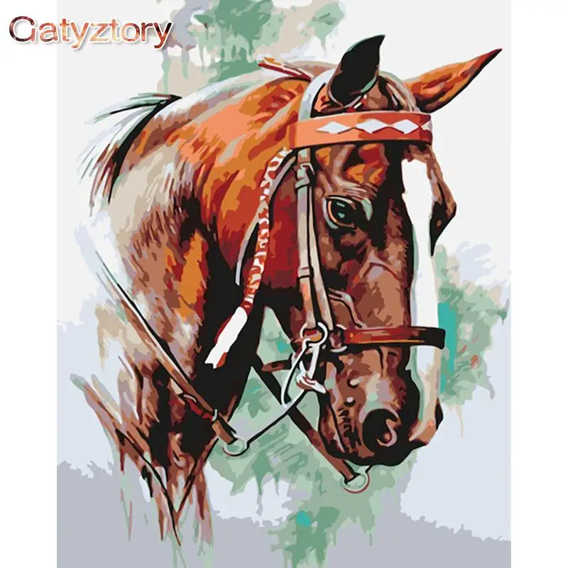 GATYZTORY Oil Painting By Numbers For Adults Horse Animals Number Painting Wall Art Handicrafts Frame Paint Kit Personalized Gif