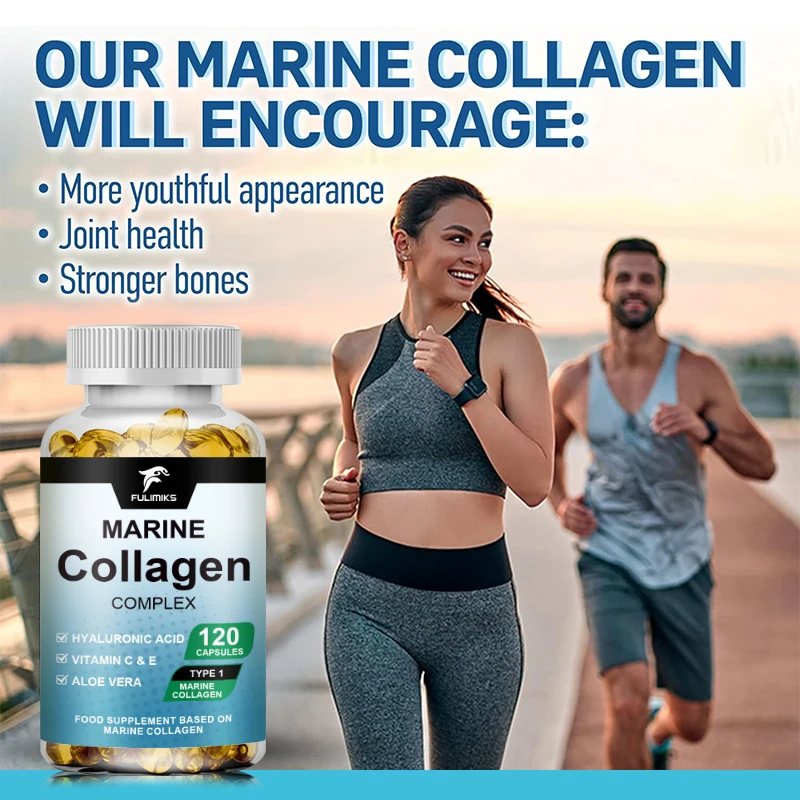 Marine Collagen Capsules – Hydrolyzed Fish Collagen Protein Supplement, Vitamin C, E, Hyaluronic Acid - Hair, Skin, Joint