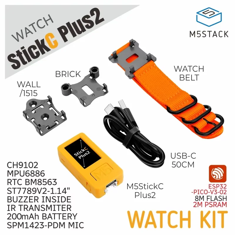 M5Stack Official M5StickC PLUS-PLUS2 with Watch Accessories Mini IoT Development Kit 1.14-inch TFT Screen IoT Controller