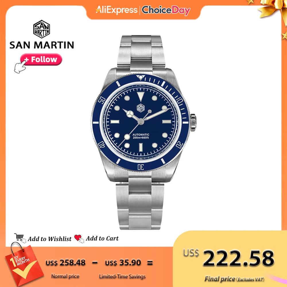 

San Martin 38mm Modern Design Enamel Dial Diver Watch NH35 Automatic Mechanical Stainless Steel Luminous 20Bar Waterproof SN0004