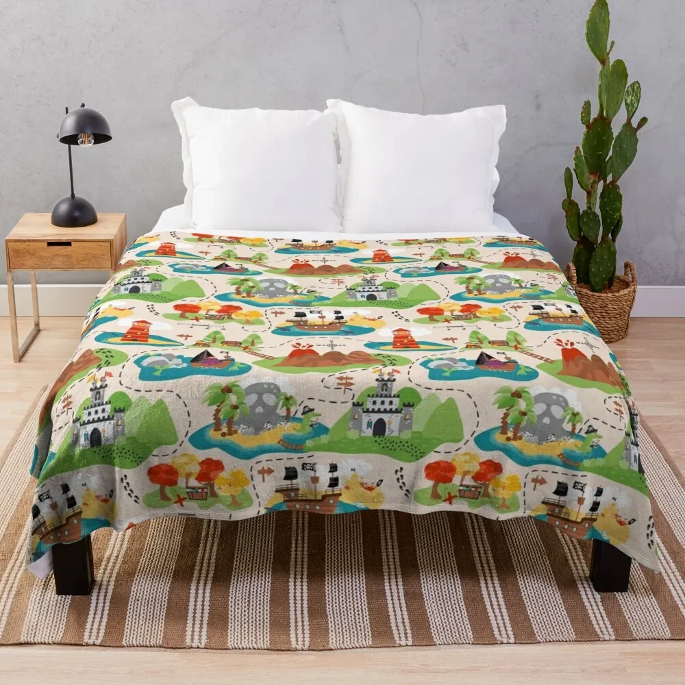 

Pirate Treasure Map On Tan Throw Blanket Warm Flannel Blanket for Couch Chair Bedroom