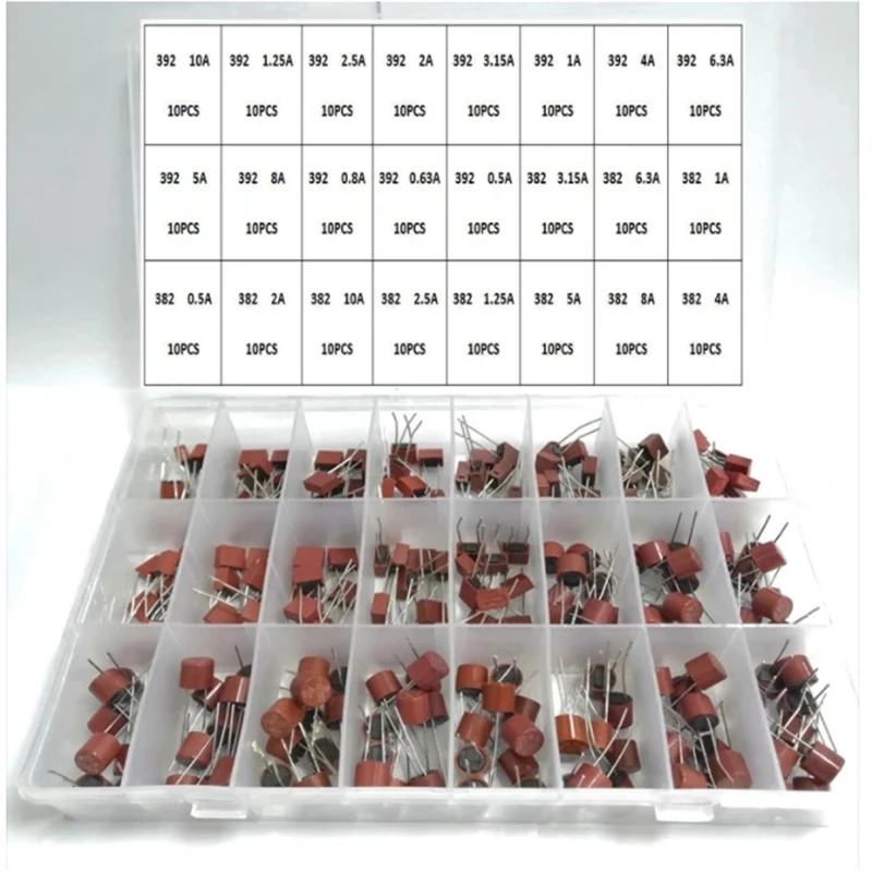 240PCS 392 square 382 round fuse tube 250V slow-break T 0.5A-10A 24 specifications 10 each