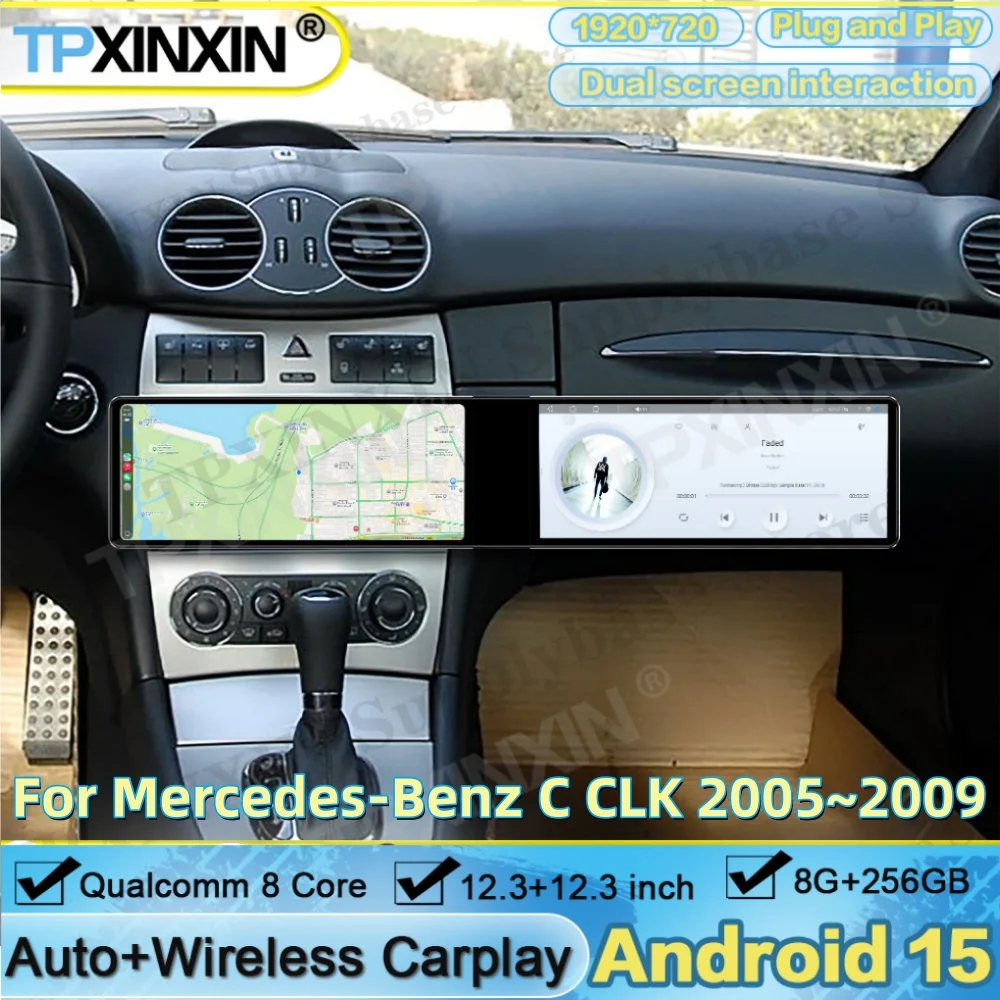 For Benz C CLK 2005~2009 Android AUTO Dual screen interaction Car Radio Stereo Receiver Multimedia Player Navigation Head Unit